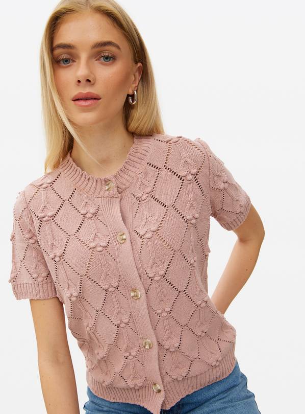 Pink Bobble Stitch Short Sleeve Cardigan 22